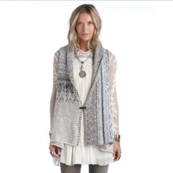 Free People Sweaters - Free People In Your Arms Sleeveless Cardigan Wool Blend Gray White Boho